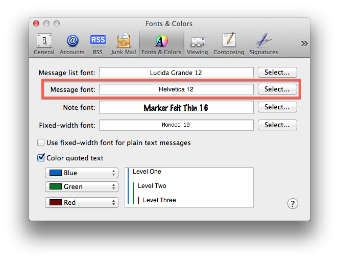 change my fonts in outlook for mac
